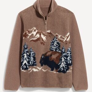 Old Navy Bison Buffalo Sherpa Quarter Zip Sweater NWT Size Large